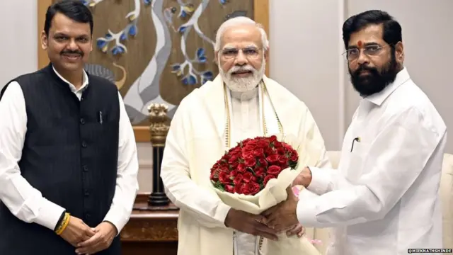 देवेंद्र फडणवीस, नरेंद्र मोदी आणि एकनाथ शिंदे