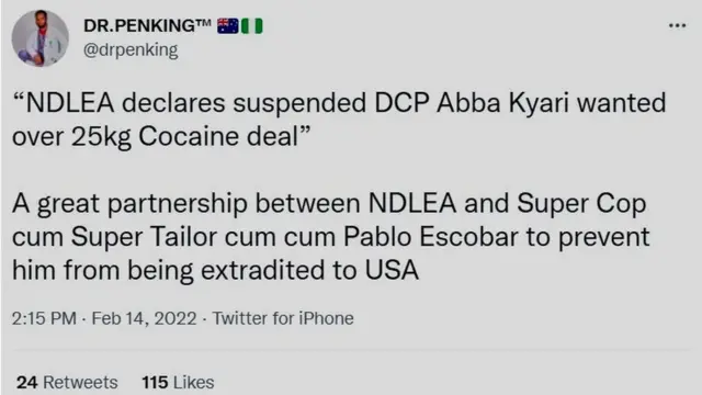 Ihe mmadụ dere na Twitter gbasara Abba Kyari