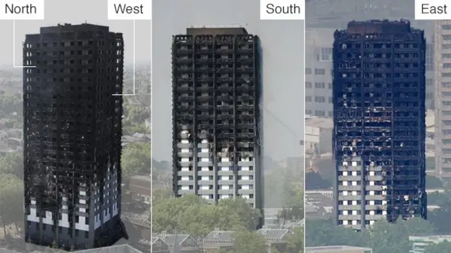 Images show fire damage around the tower block