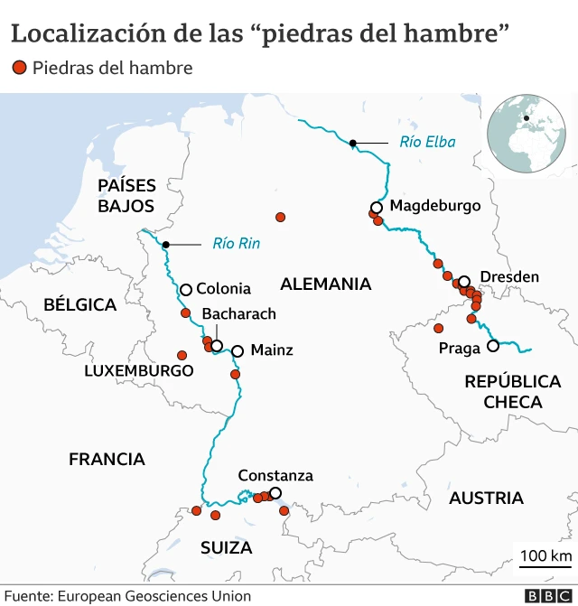 Mapa donde se encuentran situadas algunas de las "piedras del hambre".