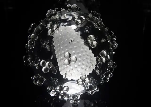 ประติมากรรมไวรัสเอชไอวีจัดแสดงในนิทรรศการ Glass Microbiology ในเมืองบริสตอล ของอังกฤษ เมื่อเดือนกุมภาพันธ์ที่ผ่านมา เพื่อทำให้คนเห็นหน้าตาของเชื้อเอชไอวีที่มองไม่เห็นด้วยตาเปล่า
