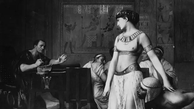 Una ilustración de Cleopatra y Julio César
