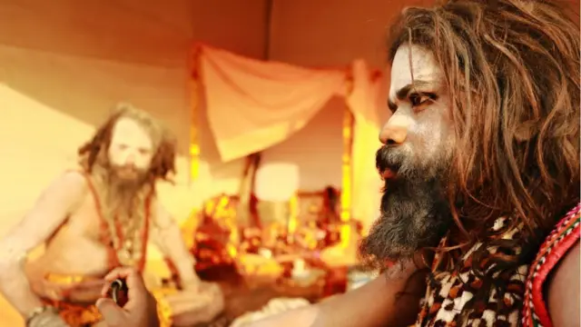 An Indian sadhu (Hindu holy man) in Kumbh Mela 2019