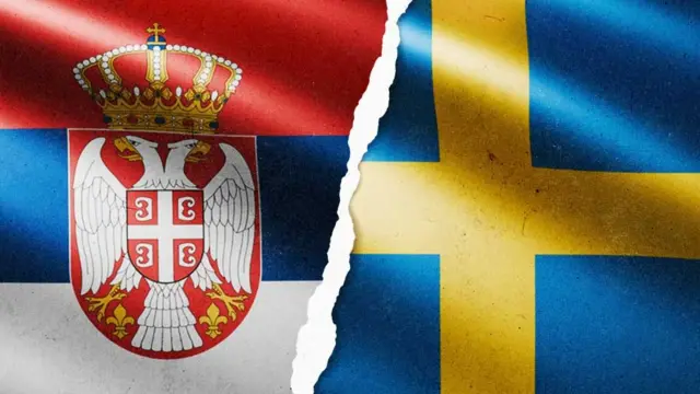 Zastava Srbije (levo) i Švedske (desno)