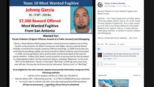 Anuncio de recompensa para localizar a Johnny García