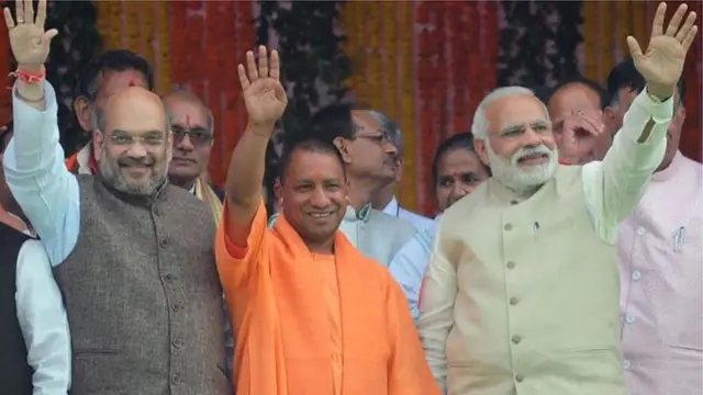 अमित शआह, योगी आदित्यनाथ और नरेंद्र मोदी