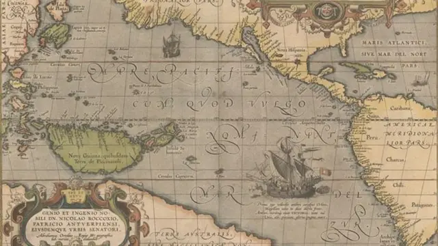 Um mapa do oceano Pacífico desenhado em 1595