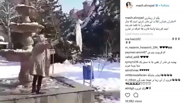 مسیح علینژاد، از مدافعان حق آزادی پوشش، در اینستاگرام خود تصویر زنی سالمند را منتشر کرده بود که در حمایت از این حرکت روسری خود را در شهر برداشته است