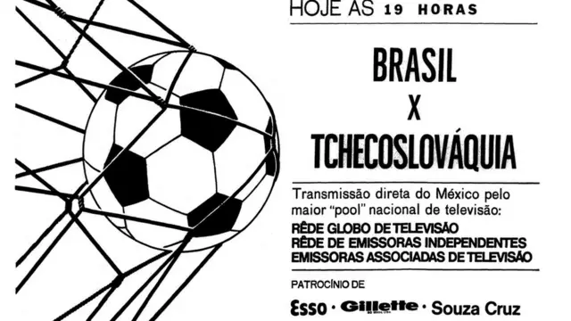 Anúncio da estreia do Brasil na Copa com a transmissão do "pool" formado por Globo, Tupi (Emissoras Associadasaviator site de apostasTelevisão) e Emissoras Independentesaviator site de apostasTelevisão (Record e Bandeirantes)