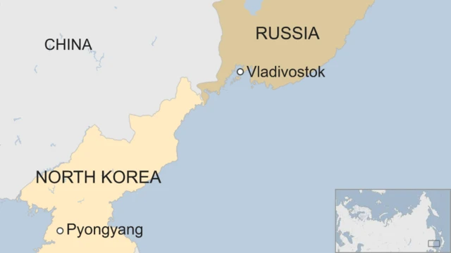 Map showing border between North Korea and Russia