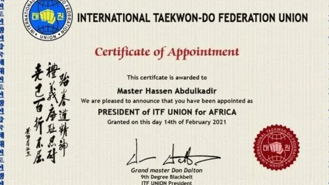 Waraqaa ragaa Master Hasan pirezidaantii Yuuniyeenii ITF Afrikaa akka tahan himu