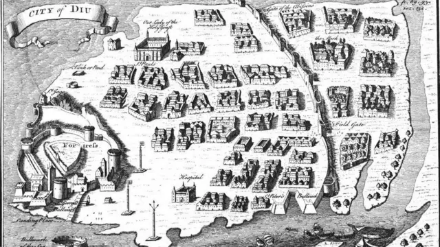 પૉર્ટુગિઝ શાસન દરમિયાન દીવનો કિલ્લો (1735 આસપાસ)