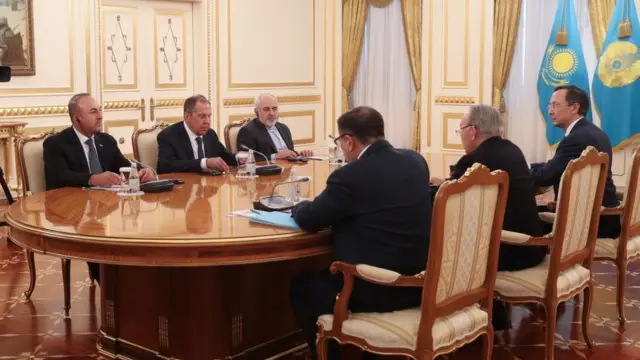 Türkiye Dışişleri Bakanı Mevlüt Çavuşoğlu, Kazakistan Cumhurbaşkanı Nursultan Nazarbayev, Rusya Dışişleri Bakanı Sergey Lavrov ve İran Dışişleri Bakanı Cevad Zarif 16 Mart 2018'de Kazakistan'ın Astana kentinde görüştü