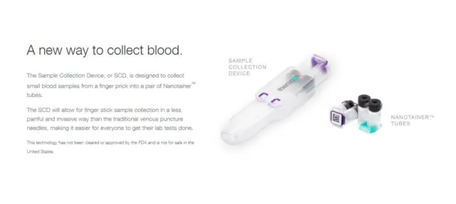 Una captura de pantalla de la página web de Theranos.