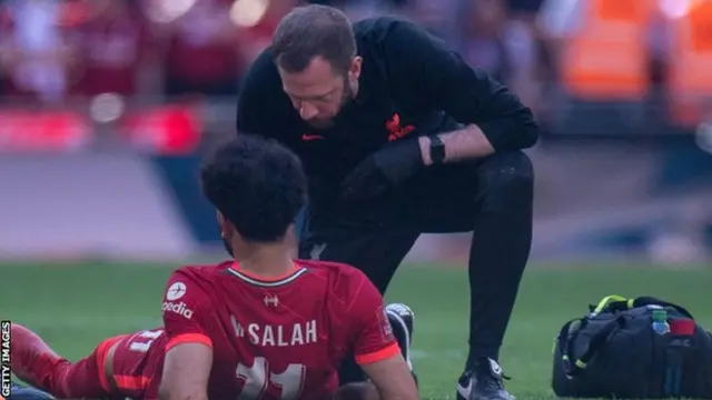 Mohamed Salah suffers an injury during the FA Cup with Chelsea