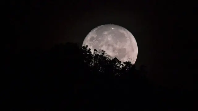 La Luna detrás de una colina arbolada