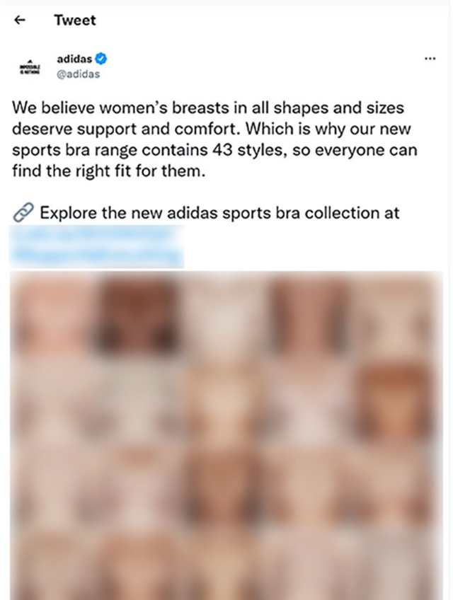New Adidas sports bra ad featuring naked breasts sparks