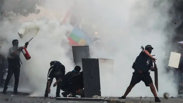 Manifestantes no Chile