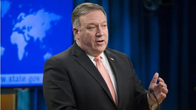 US Secretary of State Mike Pompeo holds a news conference at the State Department in Washington