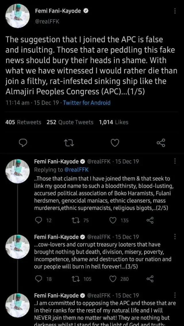 Oniruuru orukọ ni awọn eniyan ti fun pẹlu, eyi ko si ṣẹyin iru awọn nnkan to ti sọ nipa aarẹ Muhammadu Buhari ati ẹgbẹ oṣelu APC tẹlẹ.