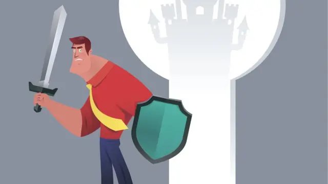 Мужчина с мечом у замочной скважины