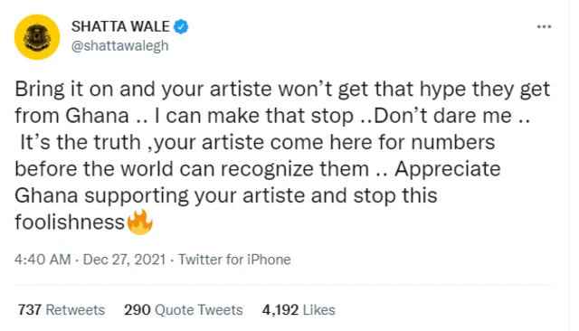 Shatta Wale: IK Ogbonna, DJ Big N and odas drag Shatta Wale for insulting Nigerian artist