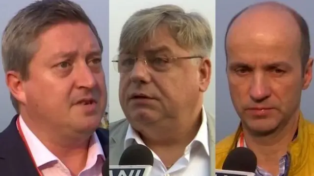 ਖੱਬੇ ਤੋਂ ਸੱਜੇ ਬ੍ਰਿਟੇਨ ਤੋਂ ਯੂਰਪੀ ਸੰਸਦ ਮੈਂਬਰ, ਜੇਮਜ਼ ਹੀਪੀ ਪੋਲੈਂਡ ਤੋਂ ਯੂਰਪੀ ਸੰਸਦ ਮੈਂਬਰ ਕੋਸਮਾ ਜ਼ੋਤੋਵਸਕੀ ਅਤੇ ਜਰਮਨੀ ਤੋਂ ਯੂਰਪੀ ਸੰਸਦ ਮੈਂਬਰ, ਨਿਕੋਲਾ ਫ਼ੈਸਟ।