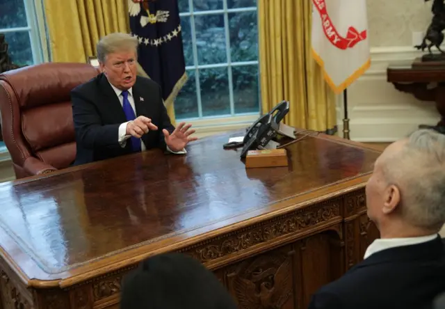 2019年2月22日，特朗普在白宫会见中国副总理刘鹤。