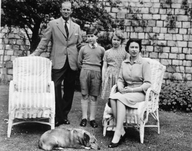 Queen Elizabeth II and the Duke of Edinburgh with their two children, Prince Charles and Princess Anne