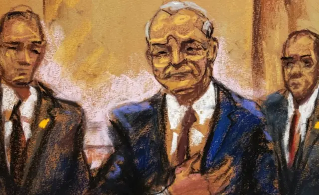 Ilustración de García Luna en el juicio de este lunes.