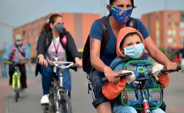 A bicycle lane in Bogota, after the city's mayor expanded them temporarily during the COVID-19 pandemic