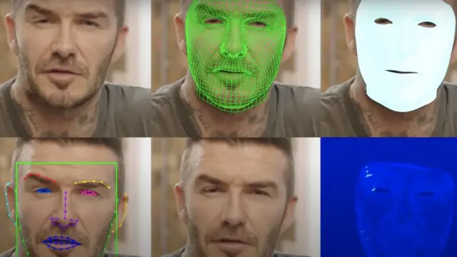 Wajah David Beckham diukur oleh Synthesia untuk sistem deepfake.