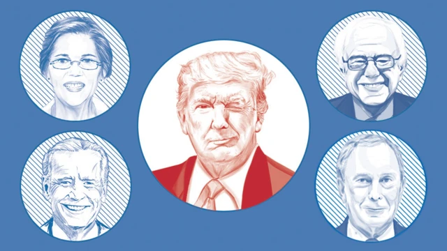 Image showing Donald Trump winking at possible Democratic challengers Elizabeth Warren, Bernie Sanders, Joe Biden and Michael Bloomberg.