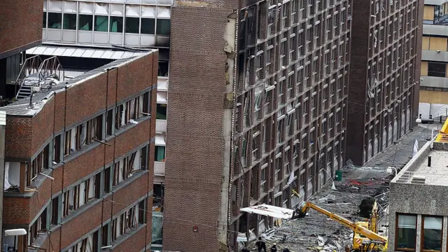Edificio del gobierno tras la explosión perpetrada por Breivik.
