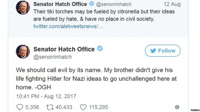 සෙනෙට් සභික ඔරින් හැච් ගේ ට්විටර් පණිවුඩය