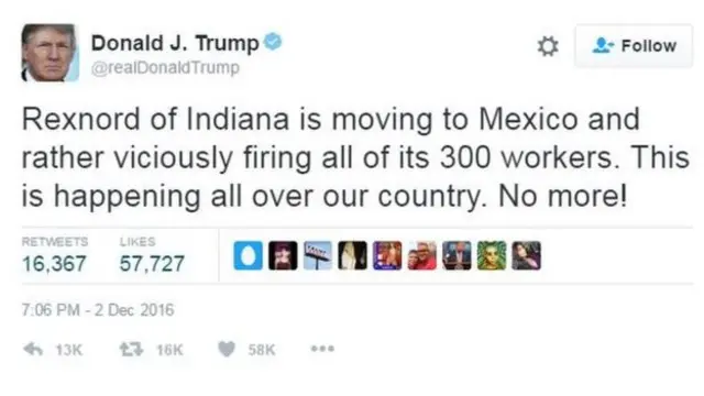 ข้อความทวีตเตอร์ของนายทรัมป์