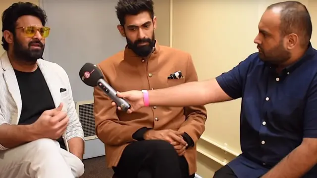 பிரபாஸ் மற்றும் ராணாவை பேட்டி காணும் பிபிசி ஆசியா நெட்வர்க் செய்தியாளர் ஹாரூன் ரஷீத்