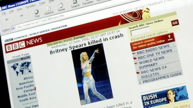 ਬੀਬੀਸੀ ਨਿਊਜ਼ ਵਰਗੀ ਵੈੱਬਸਾਈਟ ਜਿਸ ਉੱਪਰ ਬ੍ਰਿਟਨੀ ਸਪੀਅਰਜ਼ ਦੀ ਮੌਤ ਬਾਰੇ ਝੂਠੀ ਖ਼ਬਰ ਚਲਾਈ ਗਈ।