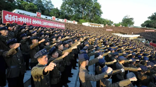 State media released image shows a rally protesting the UN Security Council's 'sanctions resolution' in August