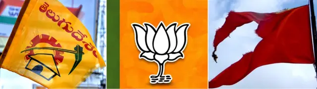 టీడీపీ, బీజేపీ, శివసేన జెండాలు
