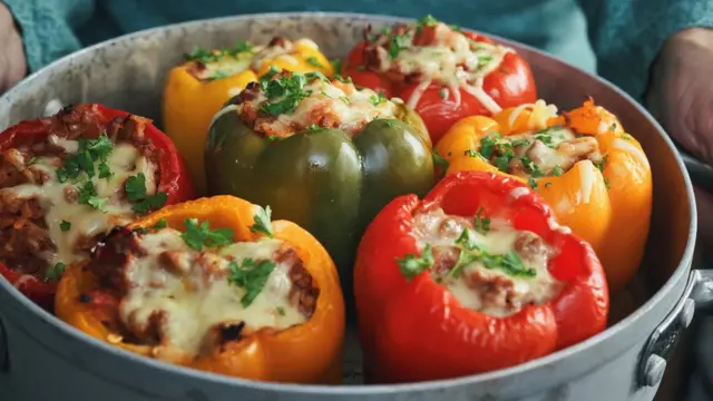 Перець, фарширований овочами та моцарелою