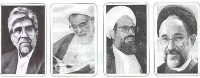 از راست: محمد خاتمی، محمد محمدی ری‌شهری، علی‌اکبر ناطق‌نوری، رضا زواره‌ای