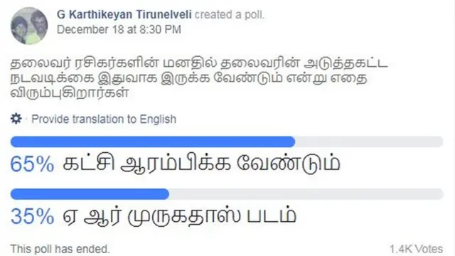 சமூக ஊடகத்தில் ரசிகர்கள் நடத்திய கருத்து கணிப்பு