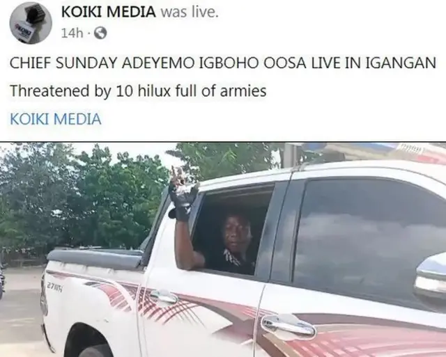 Sunday Igboho ninu mọto ni Igangan