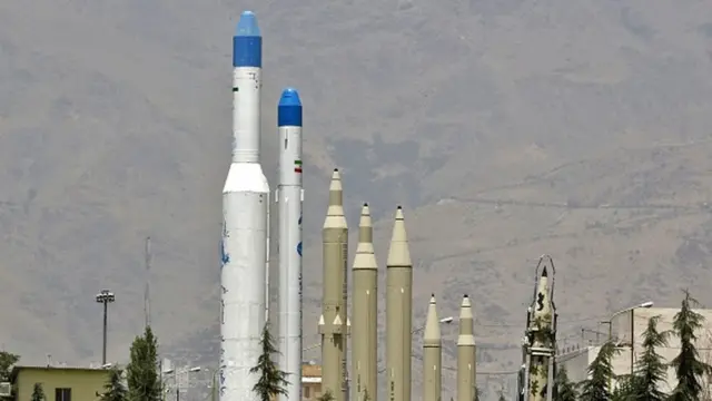 Missiles replicas are displayed at the Holy Defence Museum in the capital Tehran