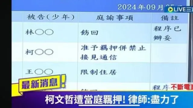 台湾电视台在法院外通报柯文哲被羁押的消息。