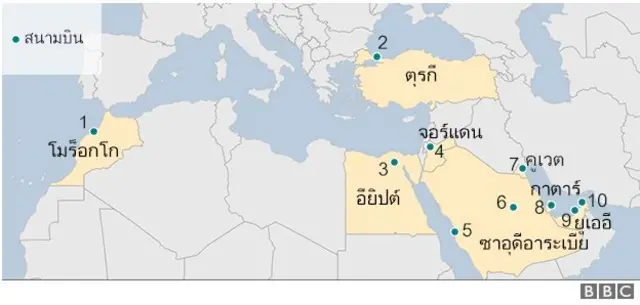 คำสั่งห้ามของสหรัฐฯส่งผลกระทบต่อสายการบิน 9 แห่งที่เดินทางออกจาก 10 สนามบินใน 8 ประเทศ