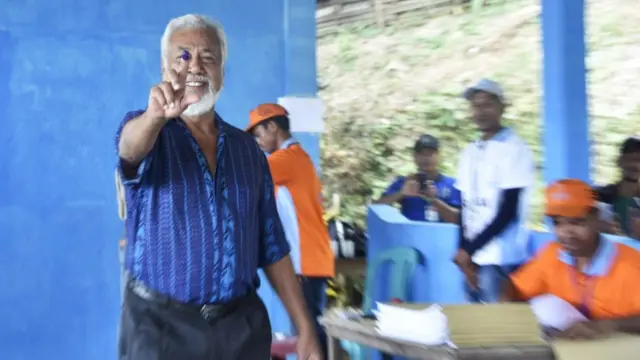 Xanana Gusmao seusai memberikan suara di pemilu dini 12 Mei 2018.