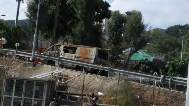 從香港科學園一側眺望封閉中的香港中文大學二號橋（6/1/2020）