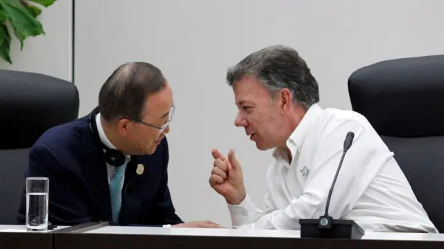 Ban Ki-moon y Juan Manuel Santos.